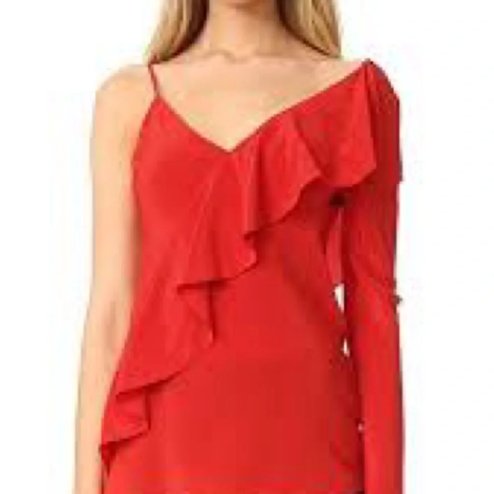 NWT Diane Von Furstenberg One-Shoulder Red Ruffle Blouse Top 4 - Picture 1 of 6